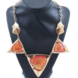 Gold Tone Orange Triangle Costume Jewelry Necklace